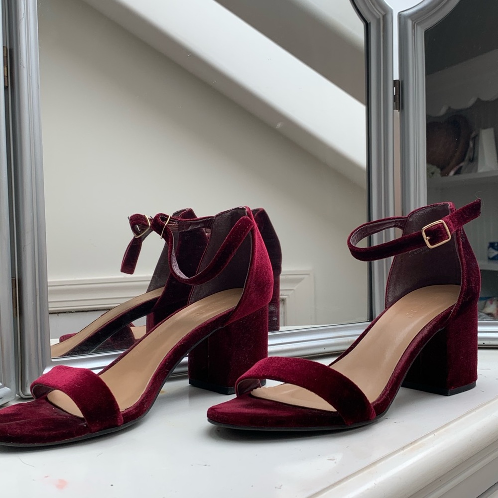 Red velvet suede heels